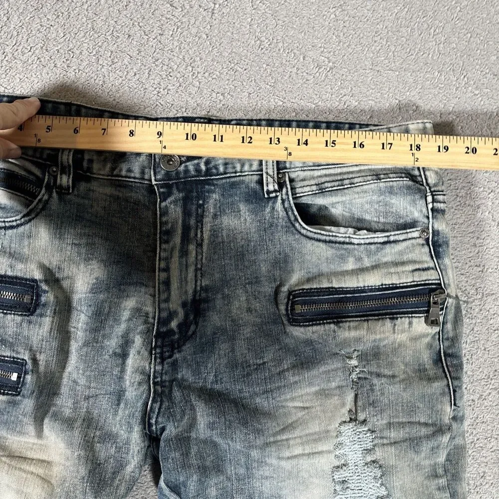 Decibel Jeans Mens 38x30 Denim Acid Wash Distressed Rip Paint Splatter Graffiti